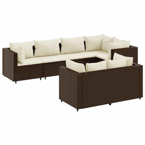 vidaXL 7 Piece Patio Lounge Set - Brown Poly Rattan Outdoor Furniture with Cushions for Garden, Patio, Terrace - Modular Design, Durable Frame, Weather Resistant