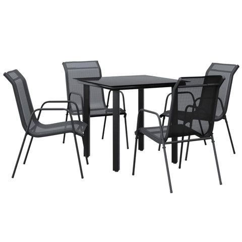 vidaXL 3-Piece Patio Dining Set - Black Steel and Weather- Textilene with Glass Table Top for Outdoor and Garden Use