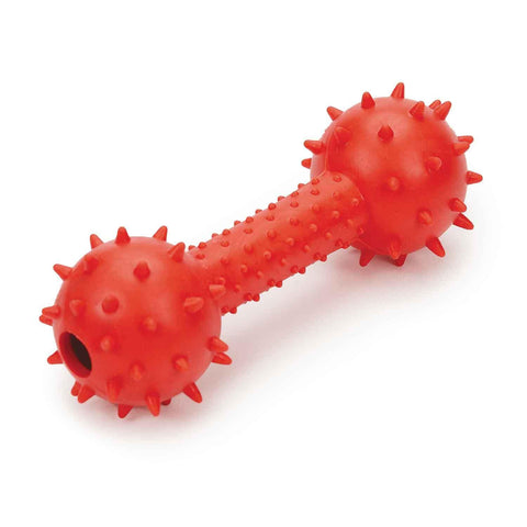 Digger's 8360919 6 in. Rubber Spiked TPR Dumbbell with Bell Dog Toy, Red - Medium