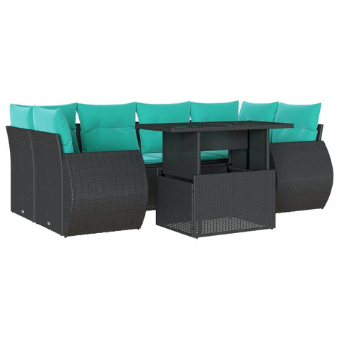 vidaXL 7 Piece Garden Sofa Set with Cushions Black Poly Rattan