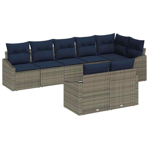 vidaXL Sofa Set with Cushion 8 pcs Grey Poly Rattan, Chic, Modular Outdoor Sofa Set, Weatherproof Garden Furniture, Rectangular Patio Seats, UV-Proof Summer Collection