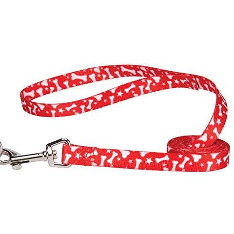 Casual Canine Pooch Patterns Dog Leash, 6-Feet x 1-Inch Lead, Red Bone