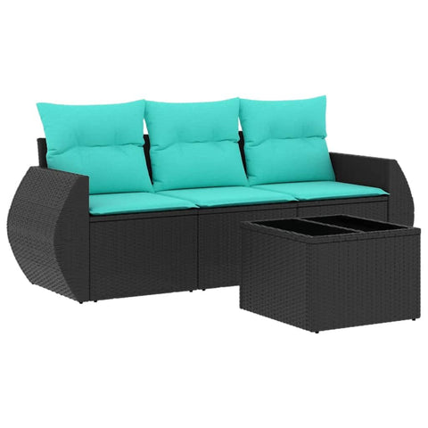 vidaXL Patio Sofa Set with Cushions 4 Piece, Outdoor Conversation Set, Sectional Sofa for Balcony Garden, Modern Style, Black Poly Rattan