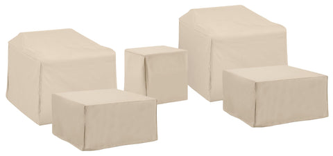 5Pc Outdoor Furniture Cover Set Tan - 2 Chair, 2 Square Table/Ottoman, & 1 Side Table