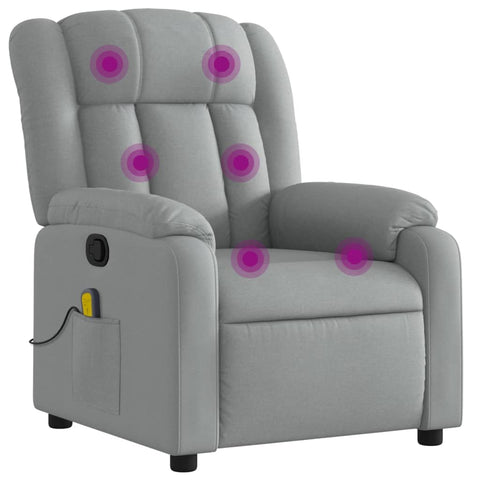vidaXL Massage Recliner Chair-Light Gray Fabric-Manual Reclining Armchair with Vibration Function-Side Pocket for Storage