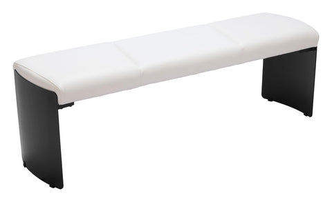 Zuo Mur Bench White, White Bench, Modern Style, Faux Leather, Seats up to 2, Plywood, Indoor Living, 55.1" W x 15.7" D x 18.1" H