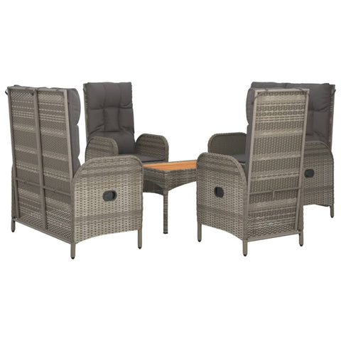 vidaXL Patio Dining Set 5 Piece, Wicker Dining Table and Chair with Cushions, Reclining Chair for Lawn Backyard Garden, Gray Poly Rattan