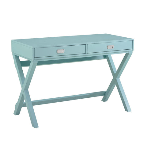 Linon Peggy Writing Desk - Campaign Style Desk with 2 Drawers Blue