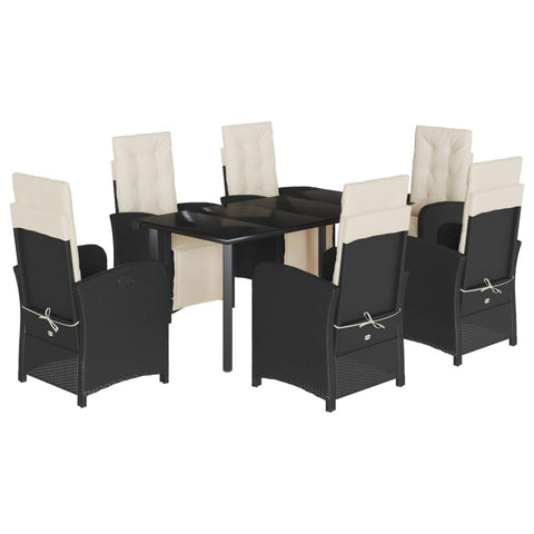 vidaXL Garden Dining Set 7-Piece Garden Furniture Set Table with 6 Chairs, Garden Set with Cushions, Patio Dining Set, Black Poly Rattan