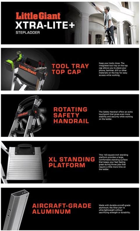 Little Giant Xtra-Lite Plus 5 ft. H Aluminum Step Ladder Type IAA 375 lb. Capacity