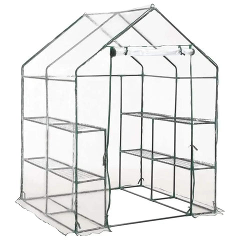 vidaXL Greenhouse with 8 Shelves and Steel Frame â€“ Extend Your Growing Season - Transparent PVC Cover - 4.7'x4.7'x6.4' - Easy Setup for Gardening Enthusiasts