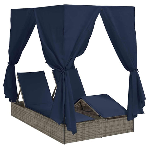 vidaXL Double Sun Lounger with Roof Gray 205 x 129 x 200 cm PE rattan, Outdoor Lounger, Chill Garden Seat, Double Patio Chair for Relaxing, Perfect for Sun and Balcony