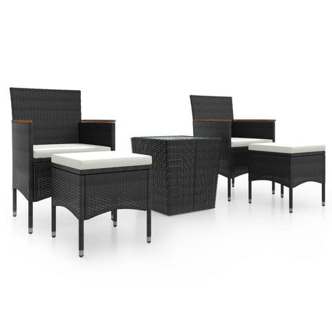 vidaXL Garden Bistro Set 5-Piece Balcony Set Garden Furniture Seating Set Balcony Furniture Table Chairs Footstool Poly Rattan Tempered Glass Black