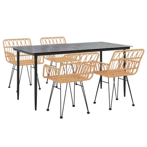 vidaXL Patio Dining Set 5 Piece, Rattan Patio Conversation Set, Outdoor Furniture Set for Porch Patio Deck Balcony, Modern Style, Poly Rattan