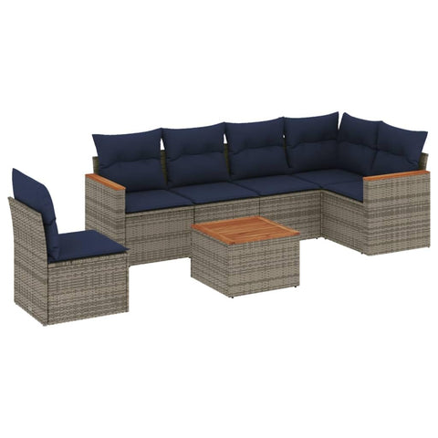 vidaXL Patio Sofa Set with Cushions 7 Piece, Outdoor Conversation Set, Patio Sectional Sofa for Balcony Garden, Modern Style, Gray Poly Rattan