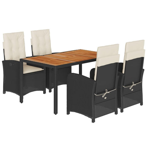 vidaXL 5 Piece Patio Dining Set â€“ Adjustable Black Poly Rattan Reclining Chairs, Tempered Glass Table, Cushions, Outdoor Garden Furniture