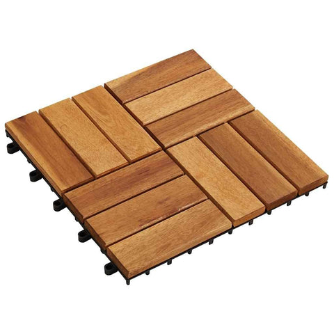 vidaXL Decking Tiles 10 Pieces – Easy to Assemble Interlocking Acacia Wood Outdoor Floor Panels for Patio, Balcony, Walkway, Backyard, Garden, Porch, Gazebo, DIY Deck Covering – Brown, 11.8"x11.8"