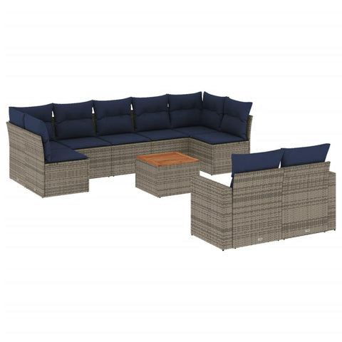 vidaXL Patio Sofa Set with Cushions 10 Piece, Outdoor Conversation Set, Sectional Sofa for Garden Balcony, Patio Furniture, Gray Poly Rattan