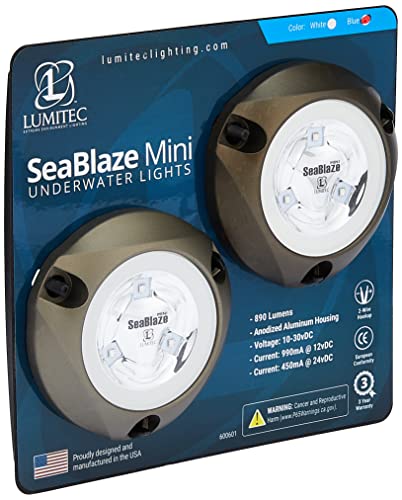 Lumitec 101246, SeaBlaze Mini Underwater LED Boat Lights - 700 Lumens, Marine Grade, Fishing, Dinghy, Skiff - Sold as a Pair - Made in the USA, Blue
