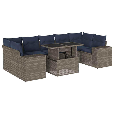 vidaXL Patio Sofa Set with Cushions 8 Piece, Conversation Set with Table and Sectional Sofas, Outdoor Seat for Garden, Modern, Gray Poly Rattan