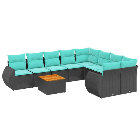 vidaXL Patio Sofa Set with Cushions 9 Piece, Outdoor Conversation Set, Sectional Sofa for Balcony Garden, Modern Style, Black Poly Rattan