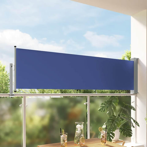 Oakestry Blue and Gray Retractable Side Awning Outdoor Privacy Screen UV and Tear Resistant Polyester Fabric Automatic Roll Back Shade Divider for Patio Balcony Terrace Garden