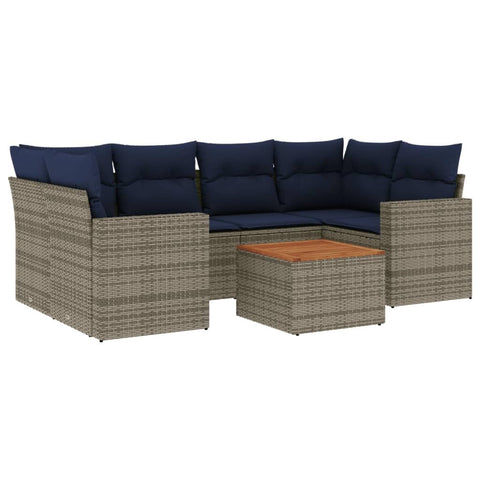vidaXL Patio Sofa Set with Cushions 7 Piece, Outdoor Conversation Set, Patio Furniture Set for Balcony Garden, Modern Style, Gray Poly Rattan