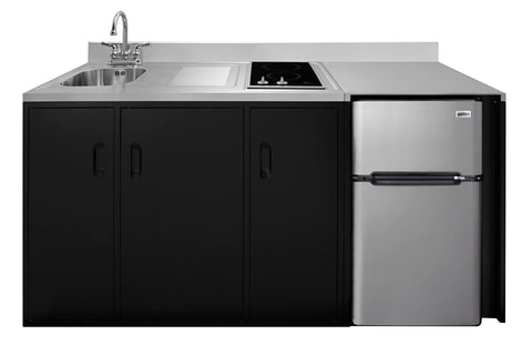 Summit Appliance CK72ADASINKL 72" Wide All-in-One Kitchenette, ADA Counter Height, Stainless Steel Sink and Faucet, 2-Door Refrigerator-Freezer, 2-Burner Smooth-top Cooktop, Indicator Lights