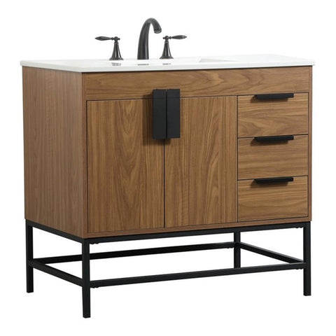 33.5 x 22 x 36 in. Single Bathroom Vanity, Walnut Brown
