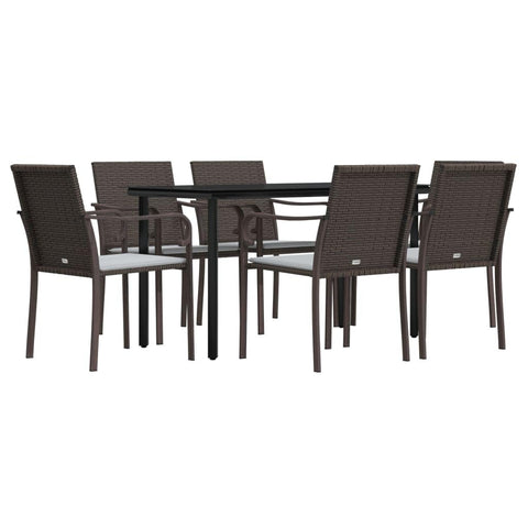 vidaXL 7-Piece Outdoor Patio Dining Set with Cushions - Weather-Resistant PE Rattan and Stable Steel Frame, Brown Accent, 3186958
