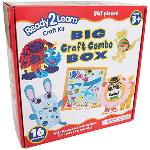 Ready 2 Learn Big Craft Combo Box - 800+ Pieces - 16 Projects for Kids Ages 4-8 - All in One Craft Kit - Paper Bag Puppets, Dough Creations and More!