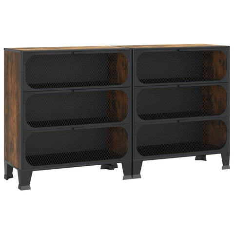 vidaXL Storage Cabinet Set of 2 Rustic Brown Metal and MDF Medium