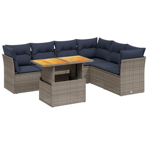 vidaXL Patio Sofa Set with Cushions 7 Piece, Outdoor Sectional Sofa Couch, Patio Conversation Set for Garden Backyard, Gray Poly Rattan