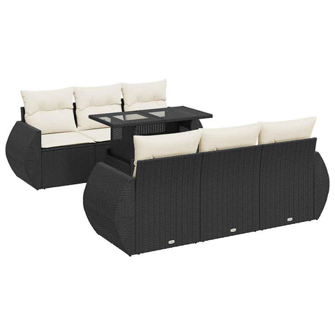 vidaXL 7 Piece Patio Sofa Set with Cushions Black Poly Rattan, Garden Sofa Set, Garden Lounge Set, Sofa for Garden, Outdoor Sofa Set