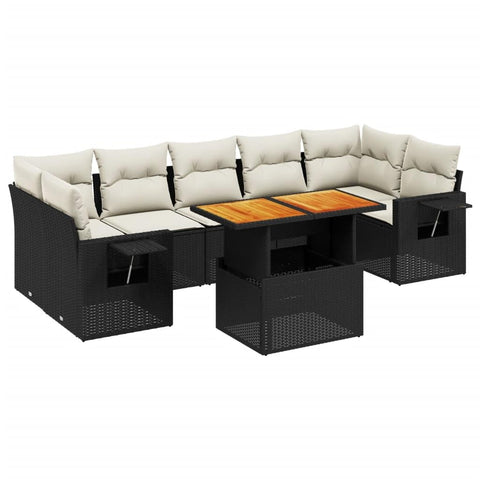 vidaXL 8 Piece Garden Sofa Set with Cushions | Adjustable Armrests Outdoor Furniture Black Cream Poly Rattan for Living Room Patio Backyard Modular Lounge Conversation Sectional