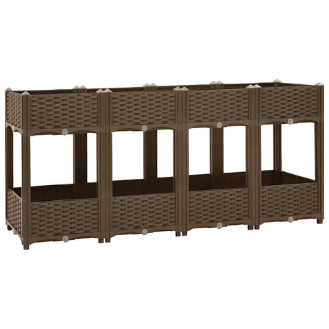 vidaXL Brown Polypropylene Raised Garden Bed with 2 Shelves for Outdoor Use â€“ DIY Assembly, 63"x15.7"x28" Size, Ideal for Flowers and Vegetables