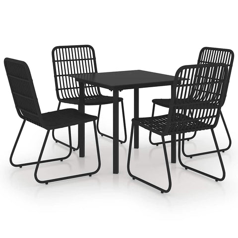 vidaXL 5 Piece Outdoor Patio Dining Set with Stackable Chairs - Black Poly Rattan and Glass Tabletop