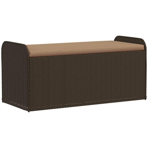 vidaXL Outdoor Garden Furniture-Brown Poly Rattan Storage Bench with Cushion, Weather-, Comfortable Seating for Patio/Garden