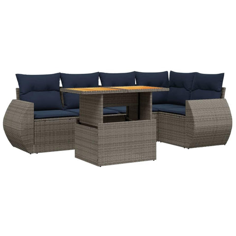 vidaXL Patio Sofa Set with Cushions 6 Piece, Outdoor Sectional Sofa Couch, Patio Conversation Set for Garden Backyard, Gray Poly Rattan