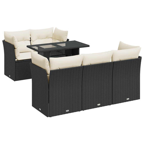 vidaXL 6 Piece Patio Sofa Set with Cushions Black Poly Rattan, Garden Sofa Set, Garden Lounge Set, Sofa for Garden, Outdoor Sofa Set