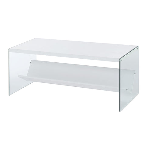 Convenience Concepts SoHo Glass Coffee Table 40" - Modern Living Room Table with Storage Shelf, Contemporary Coffee Table for Family Room, White