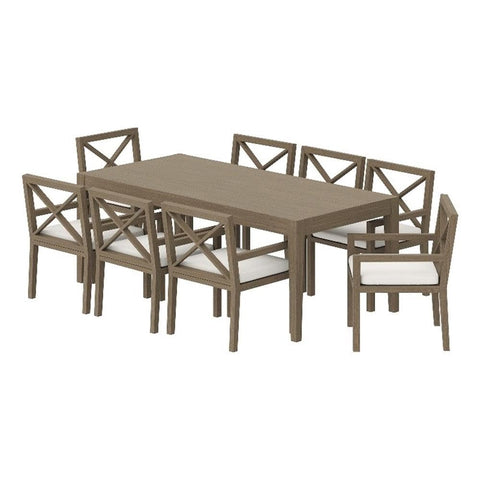 Modway Northlake Teak Wood 9-Piece Outdoor Dining Set in Weathered Gray – 83 Inch Backyard Patio Dining Table with 8 Armchairs