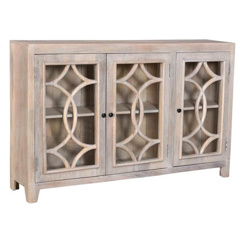Moti Bayside Canal Solid Wood 3 Glass Door Sideboard in White Wash