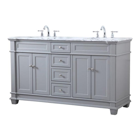 Elegant Decor Wesley 60" Steel and Solid Wood Double Bathroom Vanity Set in Gray