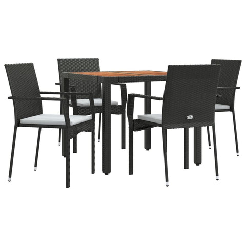 vidaXL Patio Dining Set 5 Piece, Patio Conversation Set with Cushions, Outdoor Furniture Set for Garden Backyard Poolside, Black Poly Rattan
