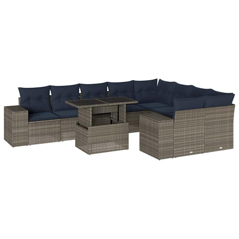 vidaXL Patio Sofa Set with Cushions 10 Piece, Conversation Set with Table and Sectional Sofas, Outdoor Seat for Garden, Modern, Gray Poly Rattan