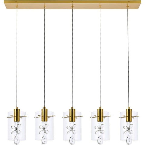 Elegant Lighting Luxurious Hana 5 Lights Pendant for Living Room, Kitchen, Bedroom & Hallway, Gold