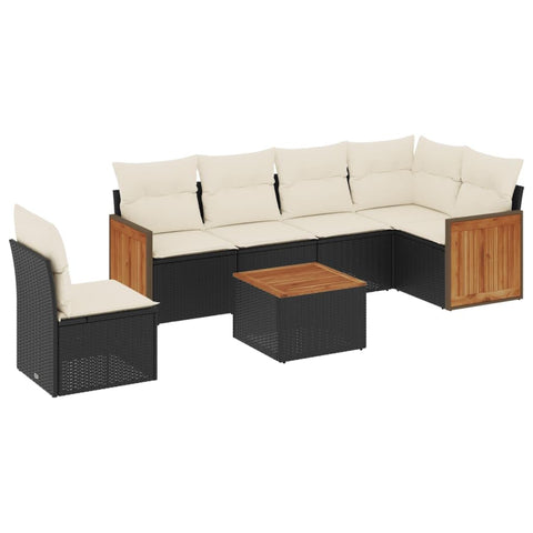 vidaXL Patio Sofa Set with Cushions 7 Piece, Outdoor Conversation Set, Sectional Sofa for Balcony Garden, Modern Style, Black Poly Rattan