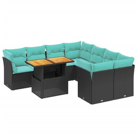 vidaXL Patio Sofa Set with Cushions 9 Piece, Outdoor Sectional Sofa Couch, Patio Conversation Set for Garden Backyard, Black Poly Rattan