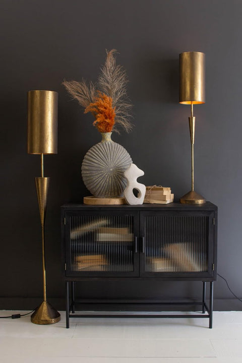 KALALOU CLL2802 Antique Gold Floor Lamp with Metal Barrel Shade